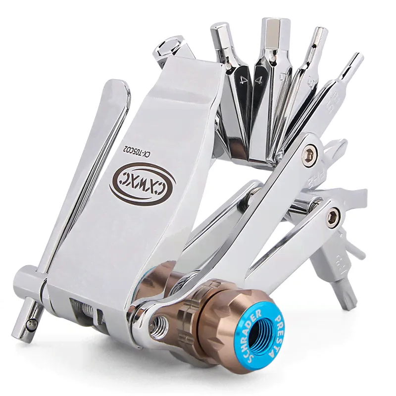 CXWXC T05 16 In 1 Multifunctional Tools Bicycle Repair Tool AV/FV Gas Nozzle Tire Pry Bar Wrench Mini Portable Folding Repair Kit-0